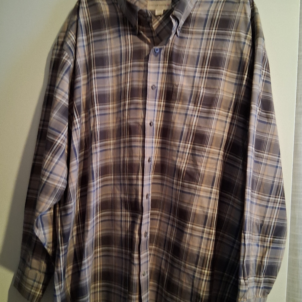 Cutter & Buck Men's Casual Plaid Shirt - Blue and Brown